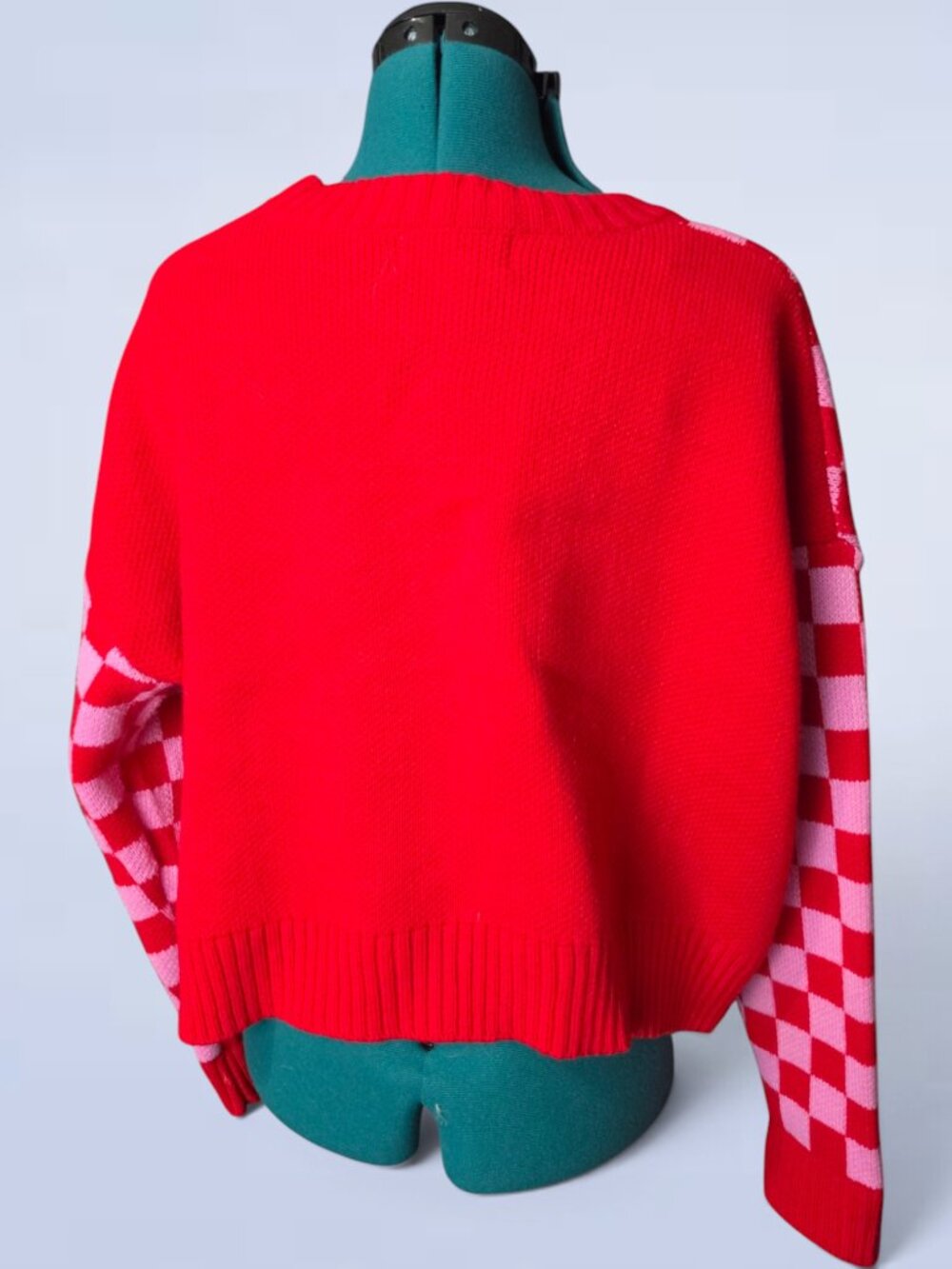 Snoopy Peanuts Valentines Day Red Checker Heart Knit Button Cardigan - Large - Picture 3 of 7